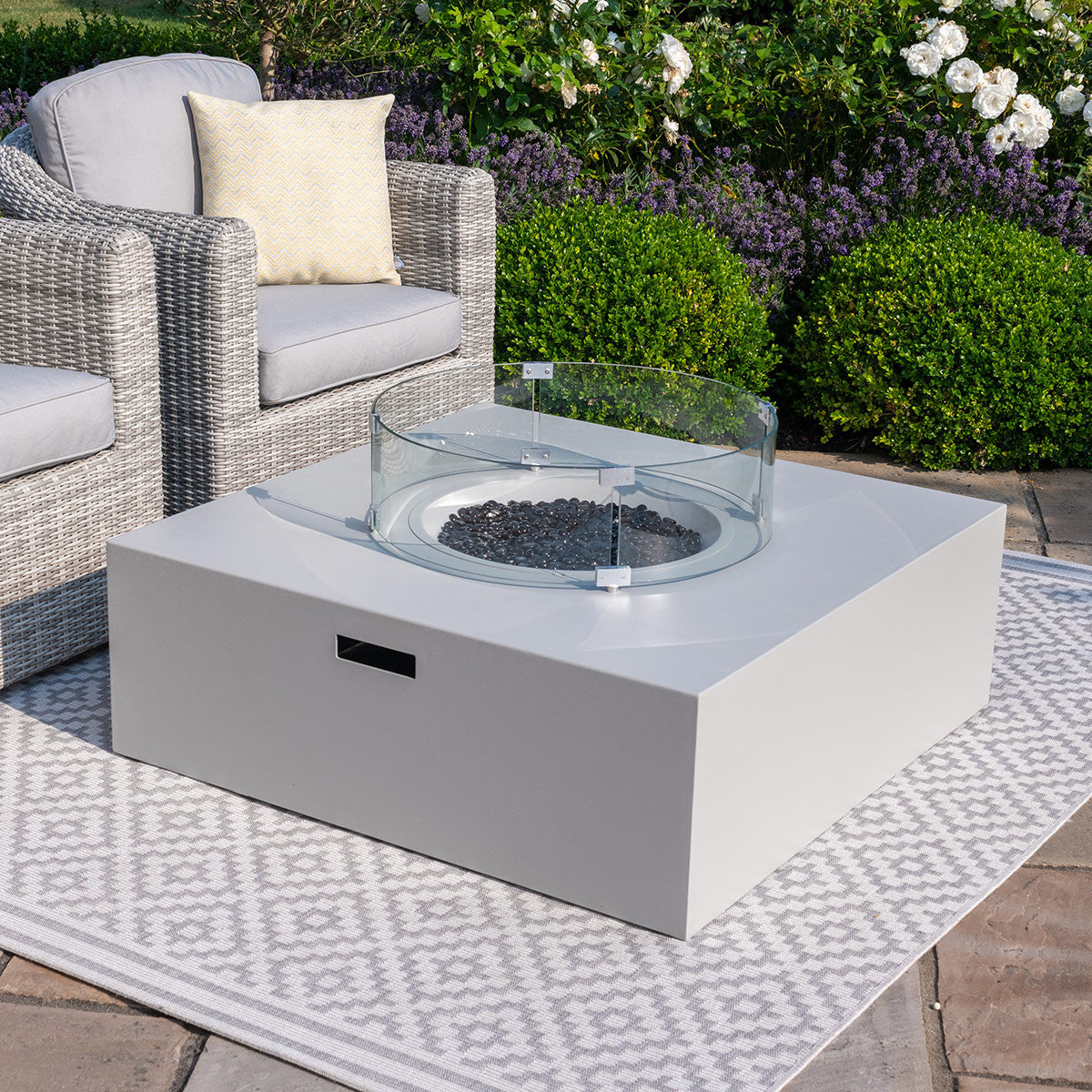 Maze Pebble White Outdoor Fire Pit Coffee Table Square